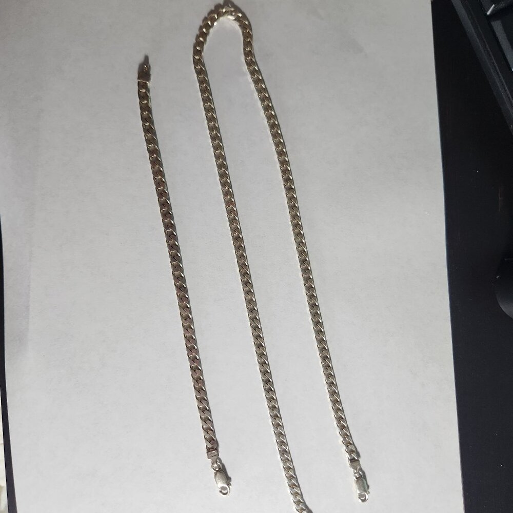 Sterling Silver Curb Chain Necklace and Bracelet set - Picture 6 of 10